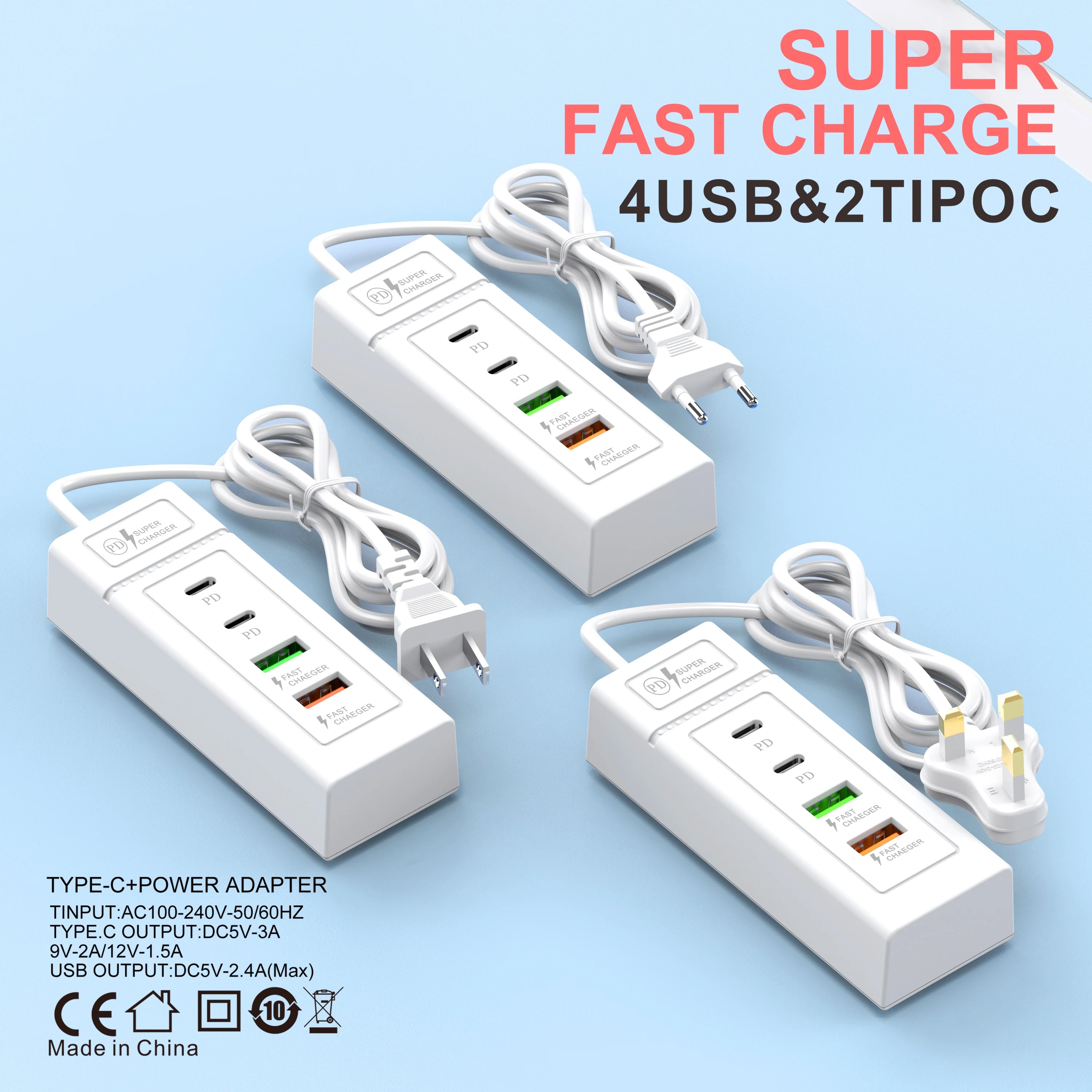 Maerknon 4-Port USB PD Wall Charger 3.1A – Fast Charging EU/US USB Wall Charger Zpaxo