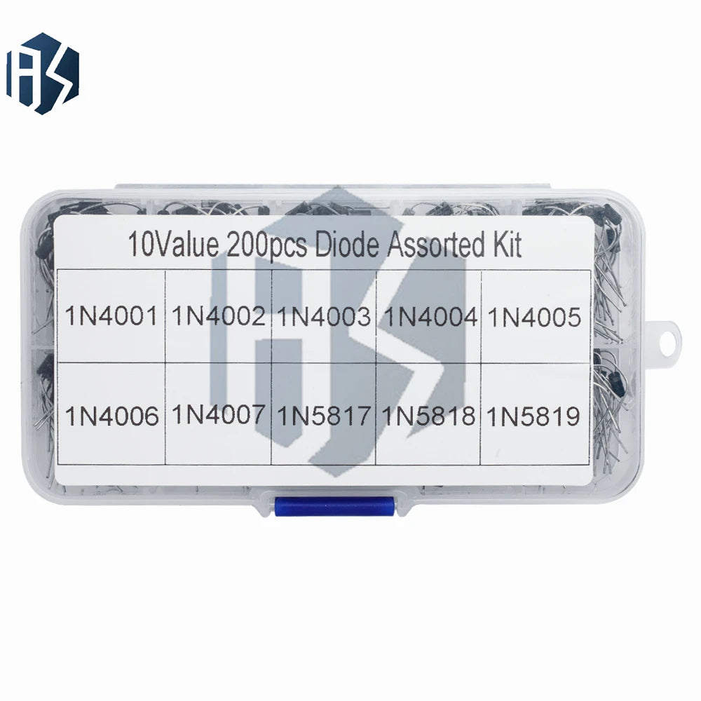 200Pcs 10 Types Rectifier Diode Kit 1N4001-1N4007 1N5817-1N5819 with Storage Box Zpaxo