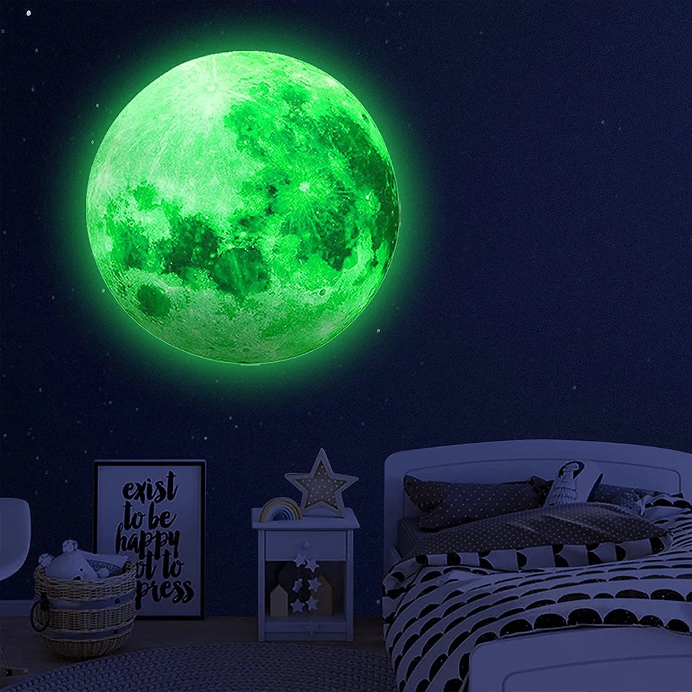 Glow in The Dark Moon Wall Sticker for Kids Baby Room 3D Space Planet Wall Sticker Living Room Home Decals Zpaxo