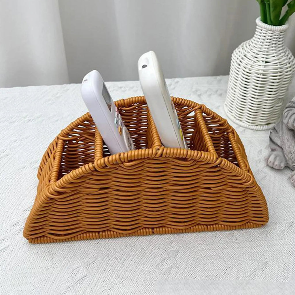 Woven Remote Control Holder 4 Slot Desktop Storage Box TV Remote Control Phone Trapezoidal Basket Stationery Organizer Case Zpaxo