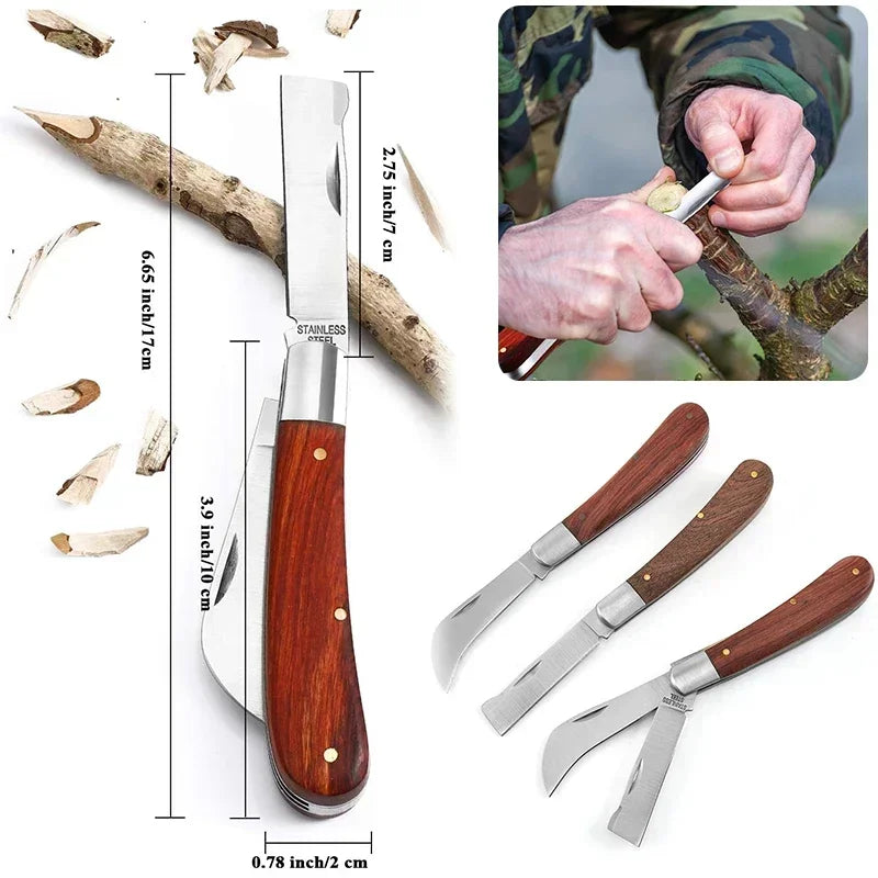 SUITU Folding Grafting Knife – Stainless Steel & Rosewood