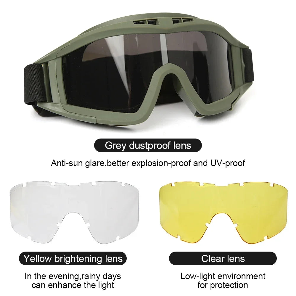 Airsoft Tactical Goggles – 3 Lens Windproof Shooting Glasses Tactical Goggles Zpaxo
