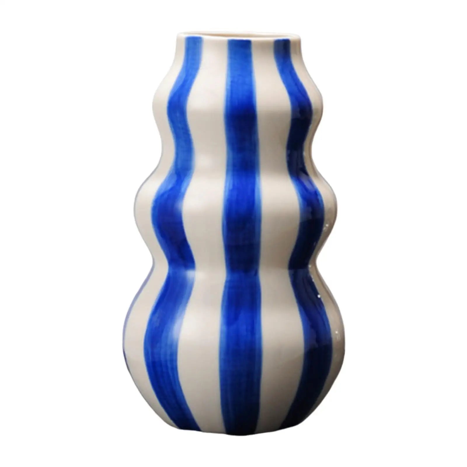 Painted Striped Ceramic Vase | Modern Flower Vase Home Décor Decorative Ceramic Vase Zpaxo Blue