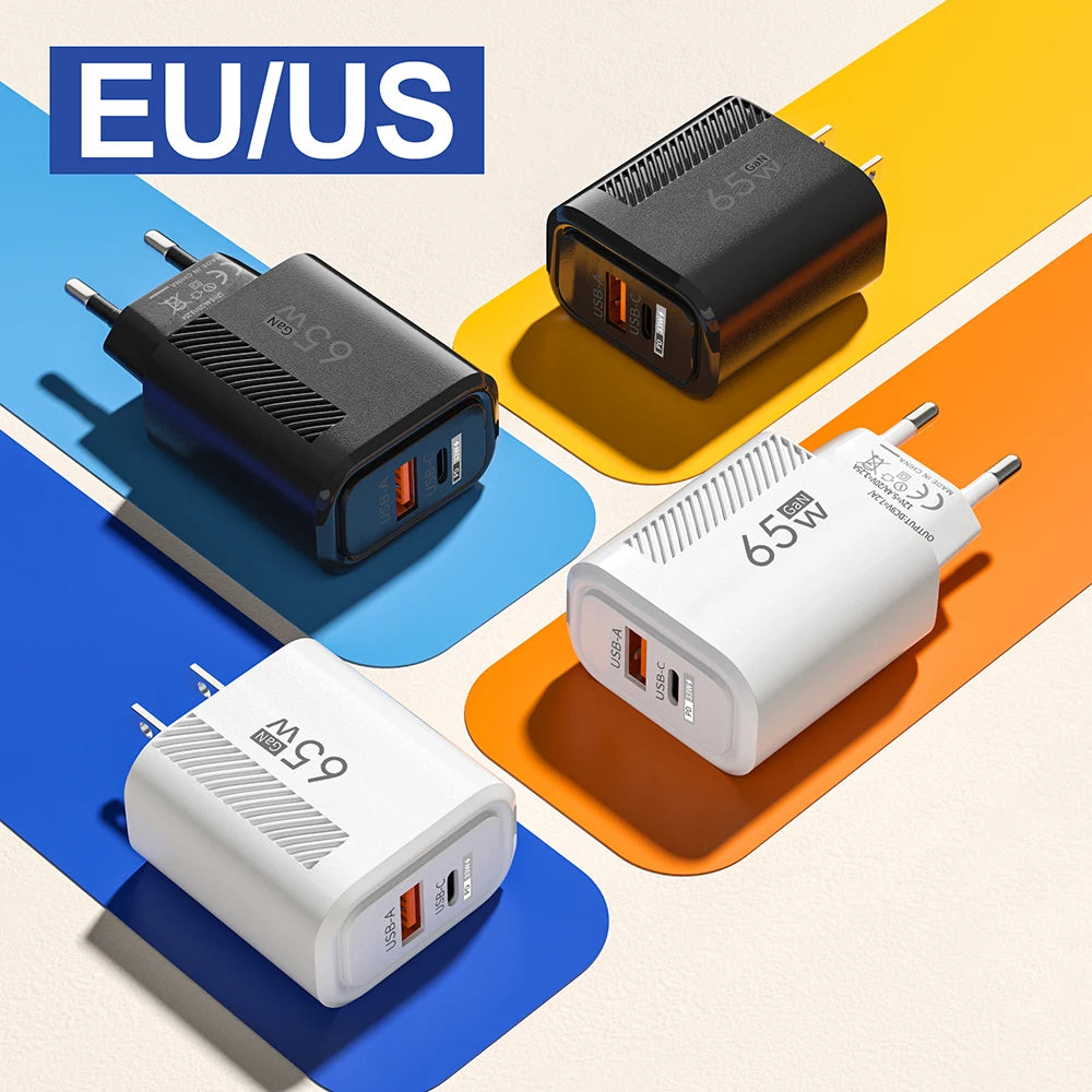 65W USB-C Charger GaN Fast Charging PD Type C Cable Mobile Phone Adapter For iPhone 16 Xiaomi Samsung Xiaomi QC 3.0 Wall Charger Zpaxo