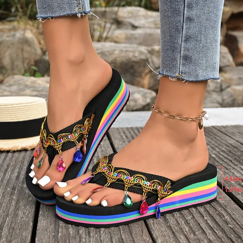 Vintage Bohemian Rhinestone Embellishment Clip-toe Comfortable Zpaxo