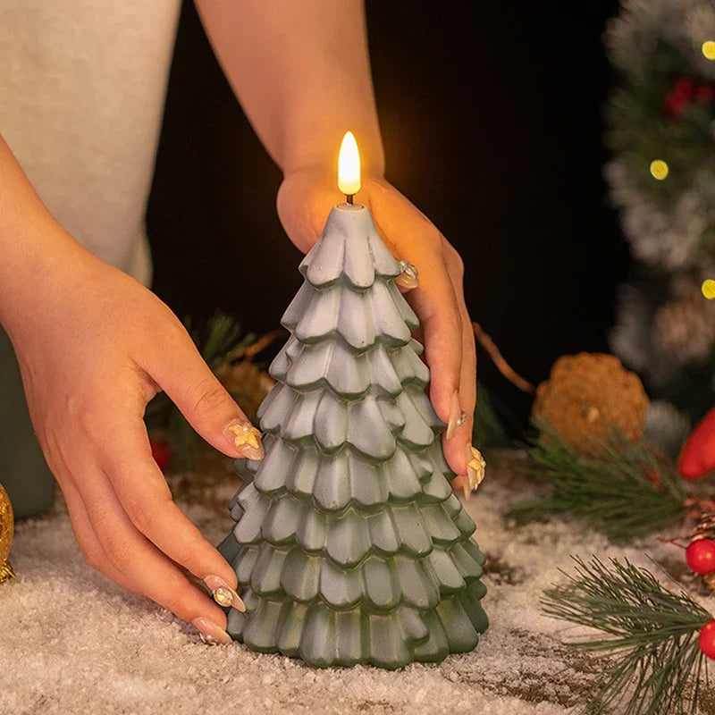 Christmas Tree Shaped LED Candles Flameless Pillar Battery Operated Zpaxo Green