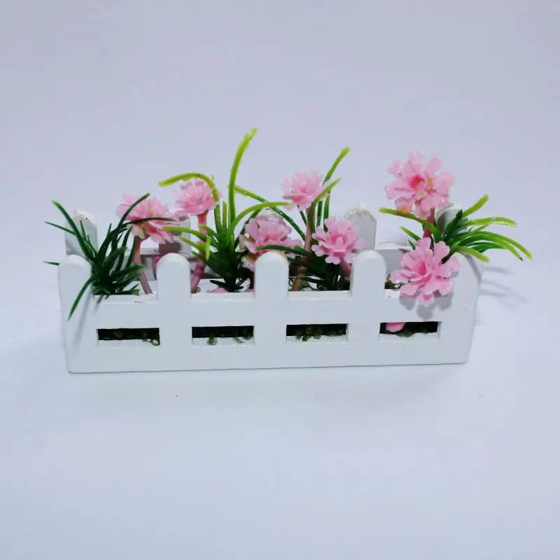 ▶1/12 Dollhouse Simulation Flower Potted Model Mini Garden Decoration Dolls House Micro Landscape Ornament Zpaxo Pink