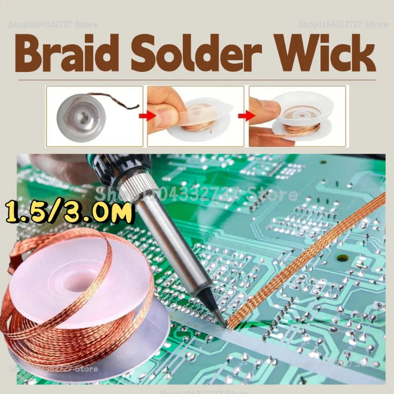 1.5/3.0M Copper Welding Wire Desoldering Mesh Braid Tape Welding Point Solder Soldering Tool of Electronic PCB Circuit Board Zpaxo
