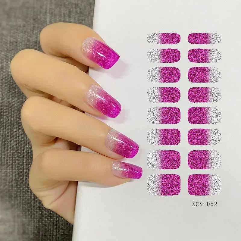 53 Colors Nail Polish Stickers Pure Strips Waterproof Adhesive Full