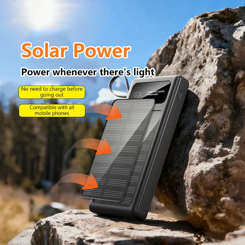 2026 New 500000mAh Solar PowerBank 120W Fast Charging Built-in 2 Cable PowerBank High Capacity Battery For iPhone Samsung Xiaomi Zpaxo
