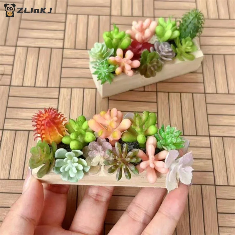 ▶1PCS Miniature Wooden Trough Simulation Green Plants Model Dollhouse Mini Landscape Garden Courtyard Scene Photography Prop Zpaxo