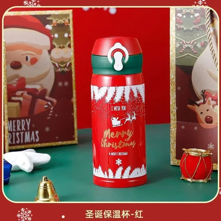Kids Christmas Thermos – Cute Cartoon 304 Stainless Steel Gift Cup Kids Vacuum Thermos Zpaxo Red 500ml