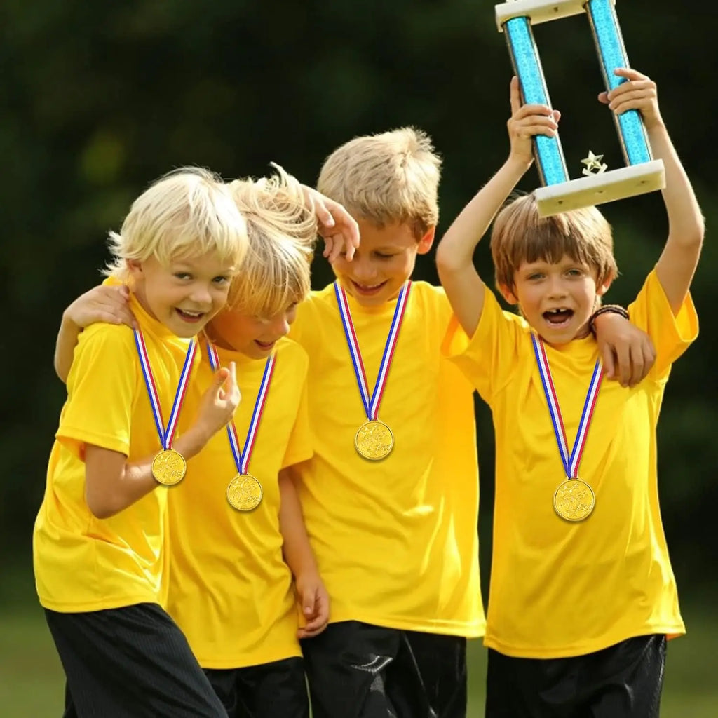 Kids Gold Winner Medals Neck Ribbon Plastic Star Shaped Award Sports