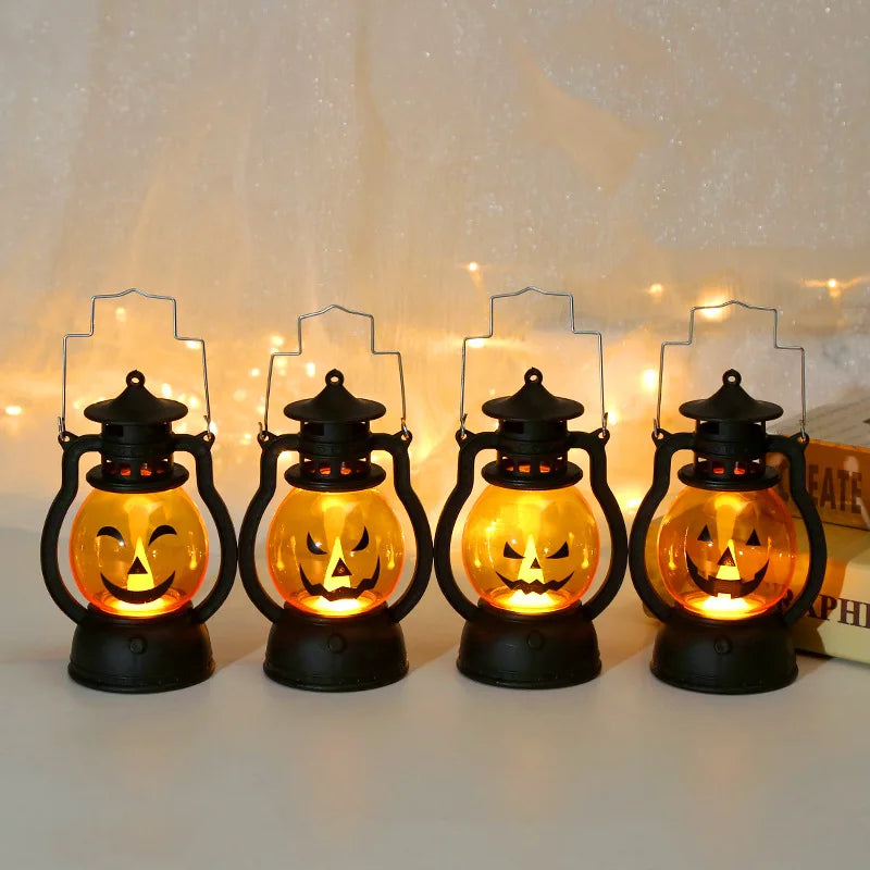 Indoor Glowing Halloween Pumpkin Lantern Eerie LED Light Retro Oil