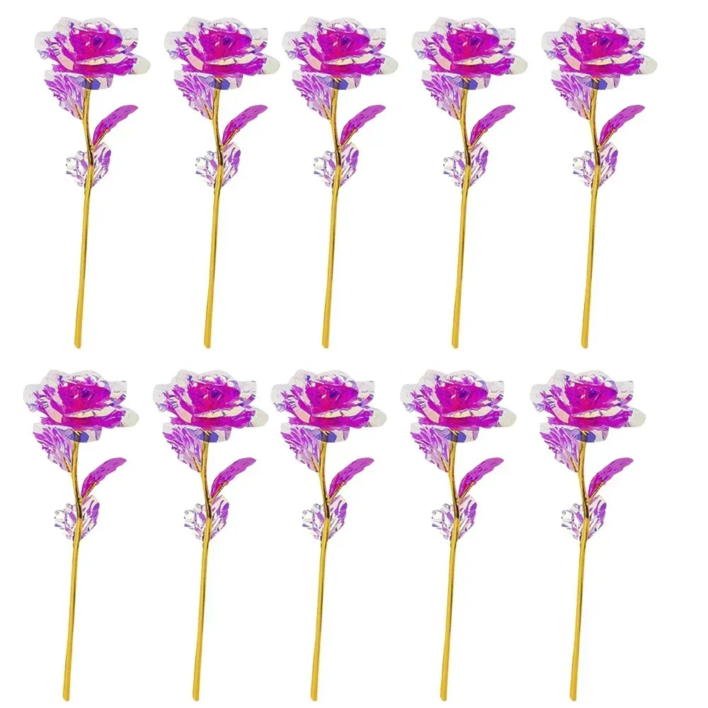 10PCS Valentine's Day Creative Gift 24K Foil Plated Rose Gold Rose Last Forever Love Wedding Decor Lover Roses Creative Gift Hot Zpaxo Rose red 10PCS