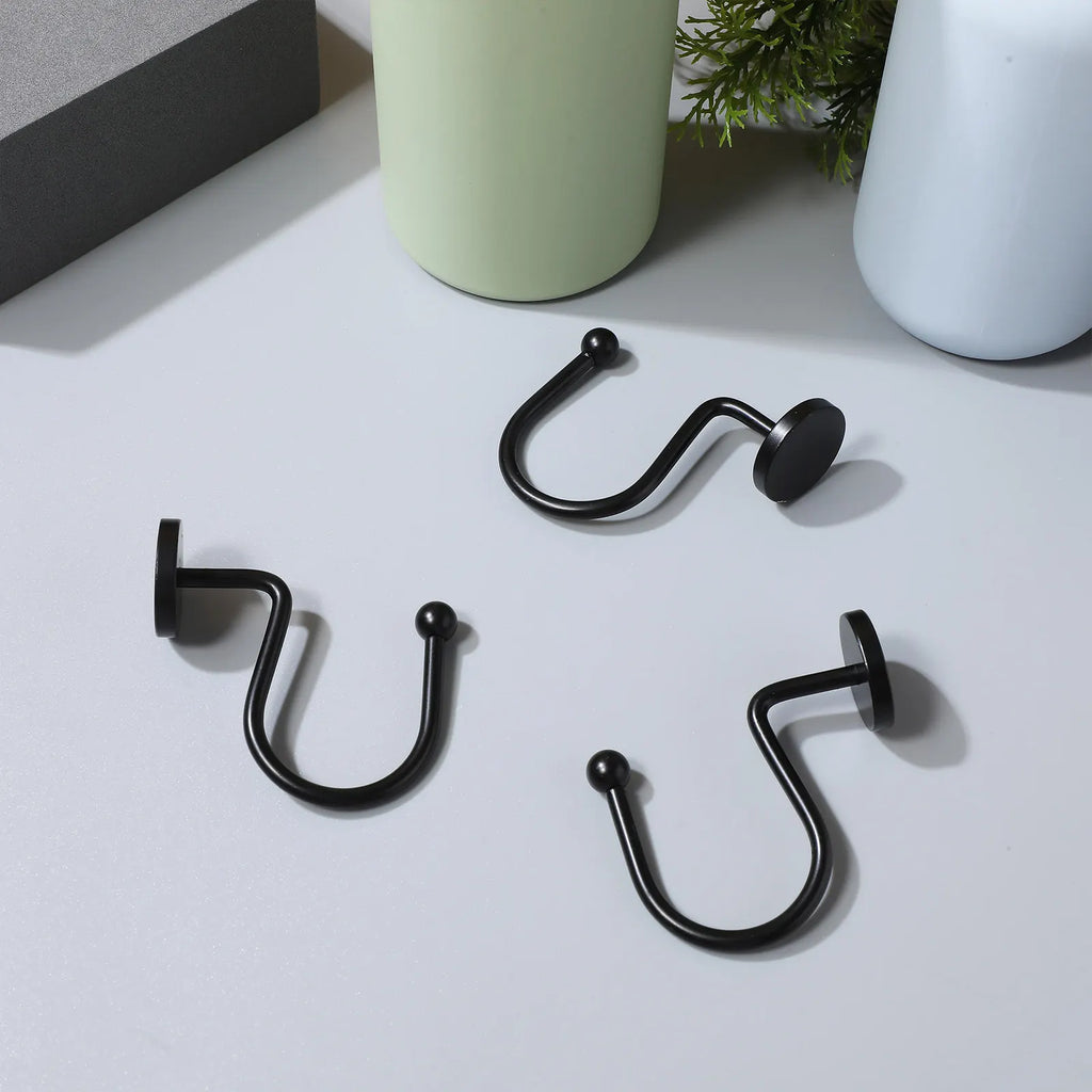 Shower Curtain Hooks Iron Black Simple Elegant Bathroom Holders Heavy