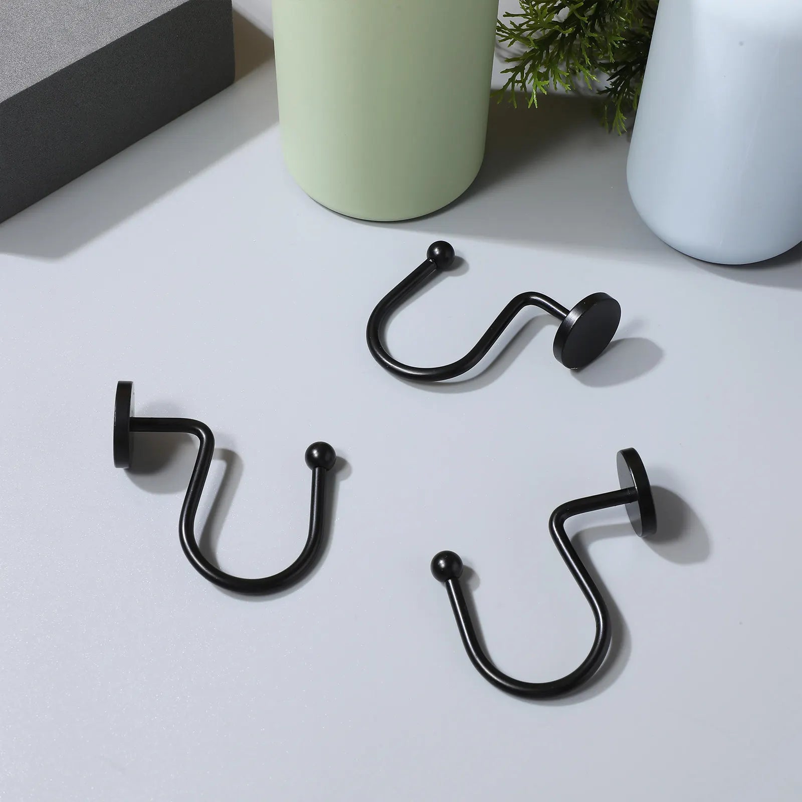 Shower Curtain Hooks Iron Black Simple Elegant Bathroom Holders Heavy