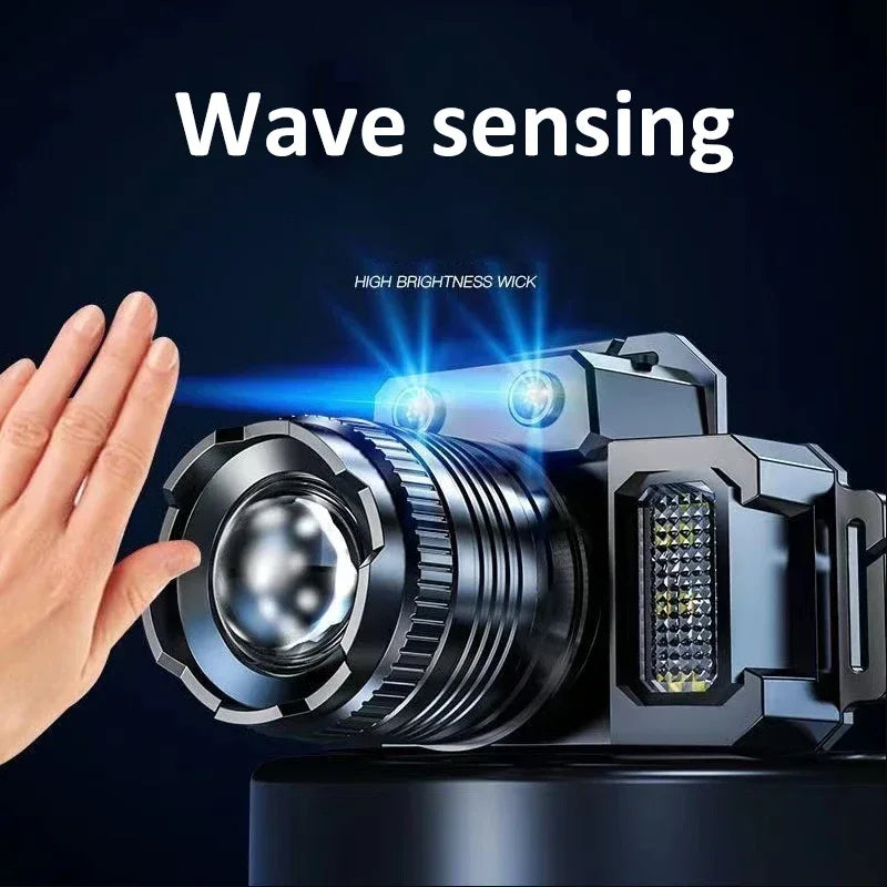 LED Induction Headlamp USB Rechargeable Zoomable Head Torch