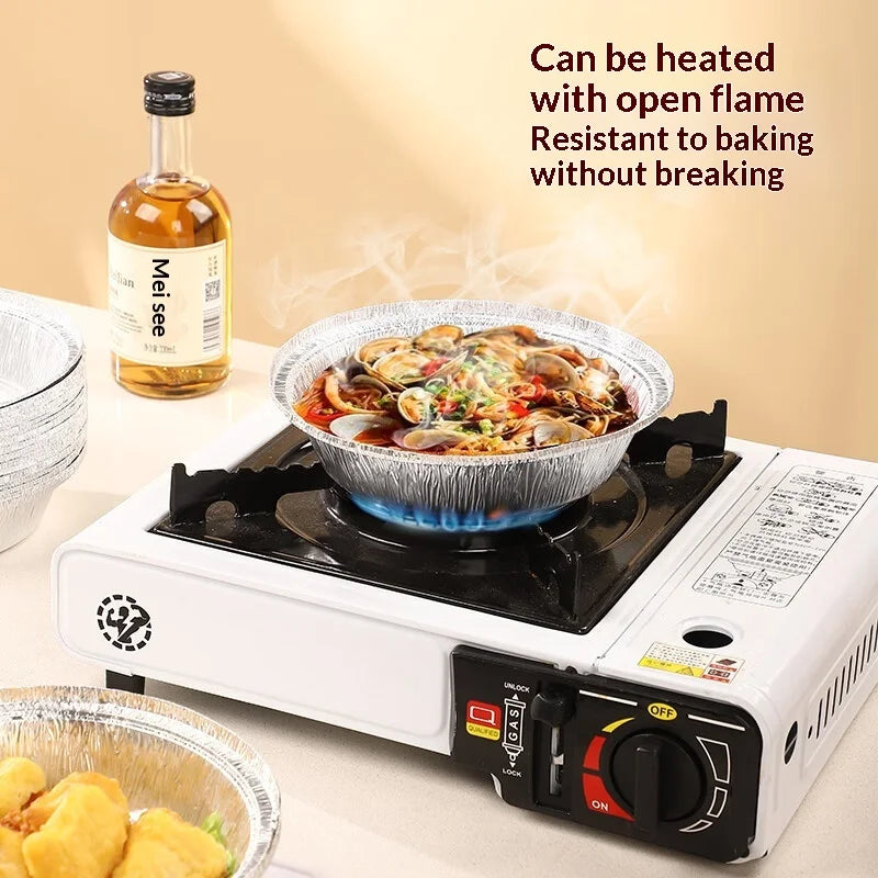 10Pcs Tin Foil Box, Air Fryer, Specialized Tin Foil Tray, Disposable Circular Tin Foil Bowl for Household Use, Oven Baking Bowl Zpaxo