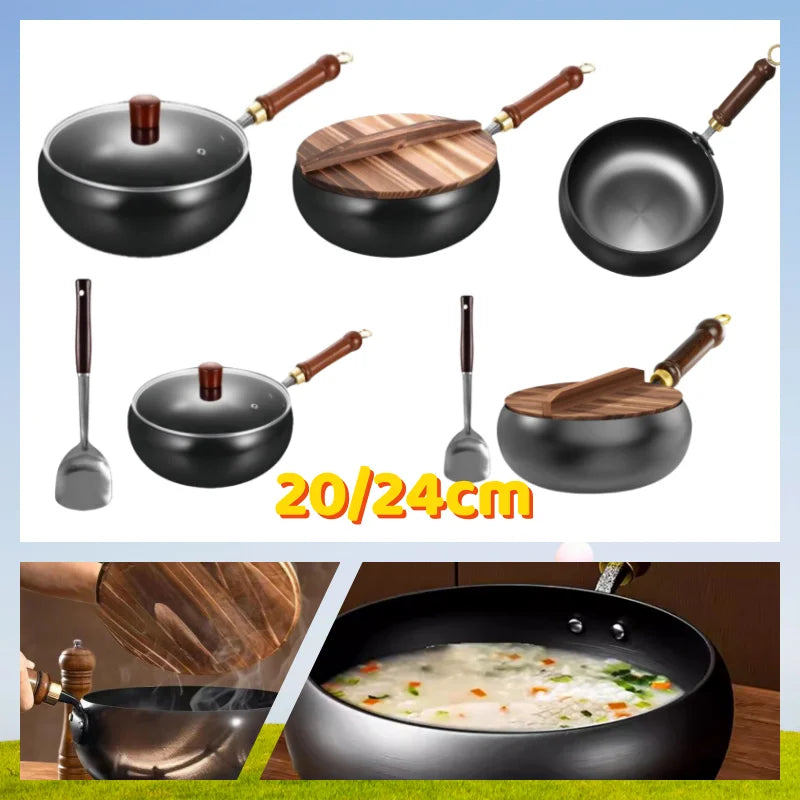 Handmade Forging Non-stick Pan 20 Household Stir Fry Stew Pot Flat