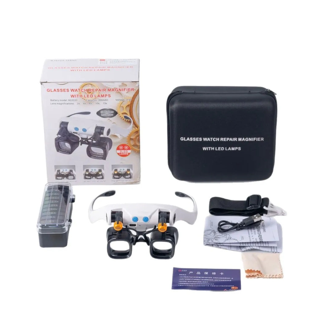 Jewelers Magnifying Glass Close Work Glasses Light 5 Interchangeable