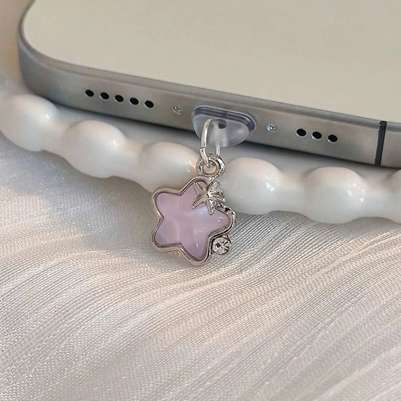 Diamond Star Dust Plug Charm Fashion Ladies Charge Port Plug For iPhone Type C Micro USB Dust Protection Cap Phone Pendant Gift Zpaxo