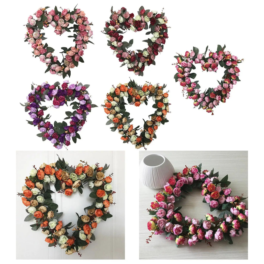 Heart-shaped Rose Wreath Artificial Wall Hanging Knocker Welcome Zpaxo