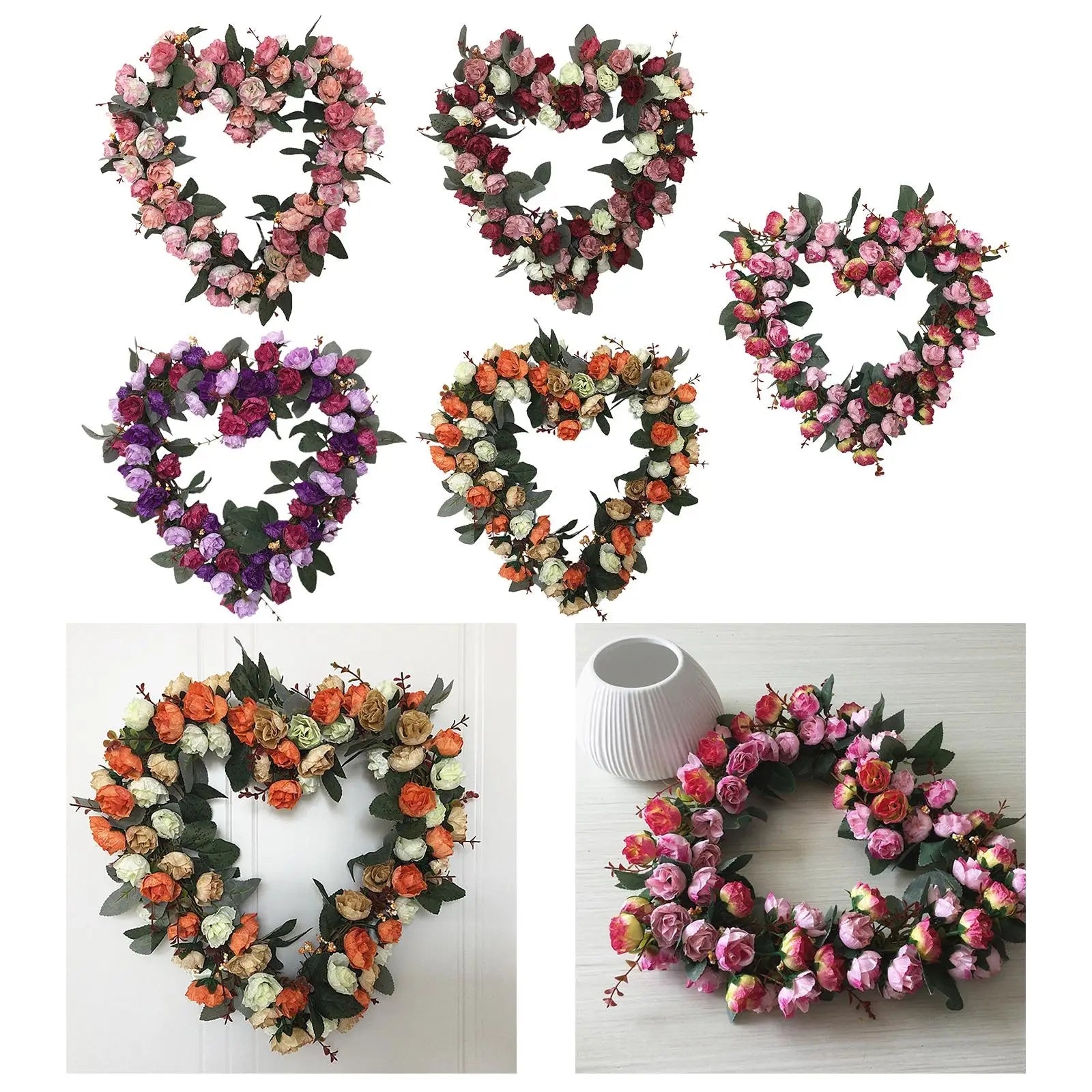 Heart-shaped Rose Wreath Artificial Wall Hanging Knocker Welcome Zpaxo