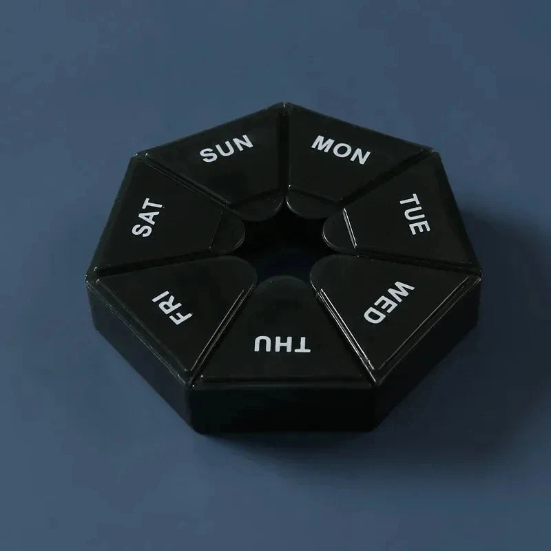 7-Day Round Pill Organizer – Mini Portable Weekly Pill Box