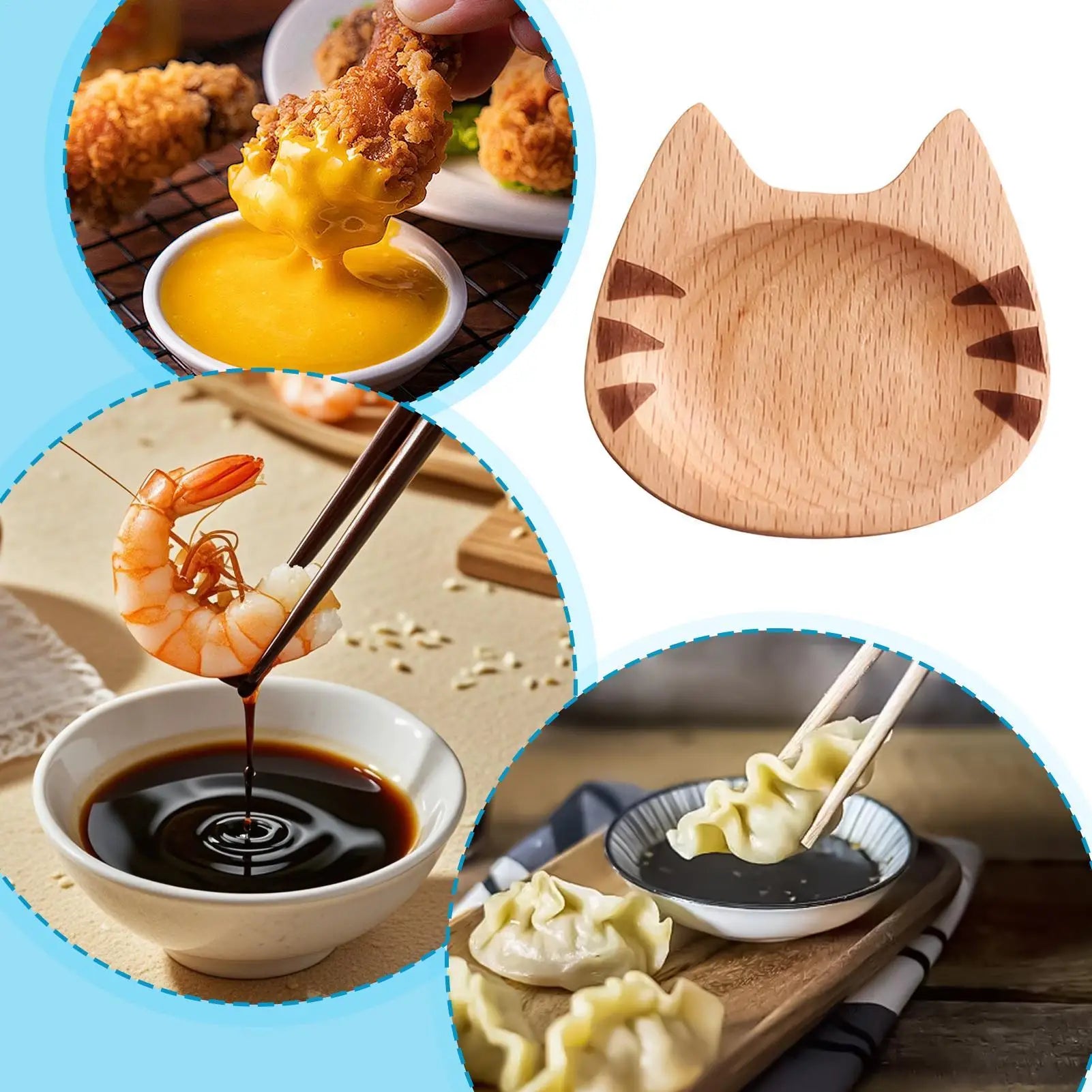 Soy Sauce Dish Cat Shape Beech Wood Dipping Bowl Japanese Sushi Plate