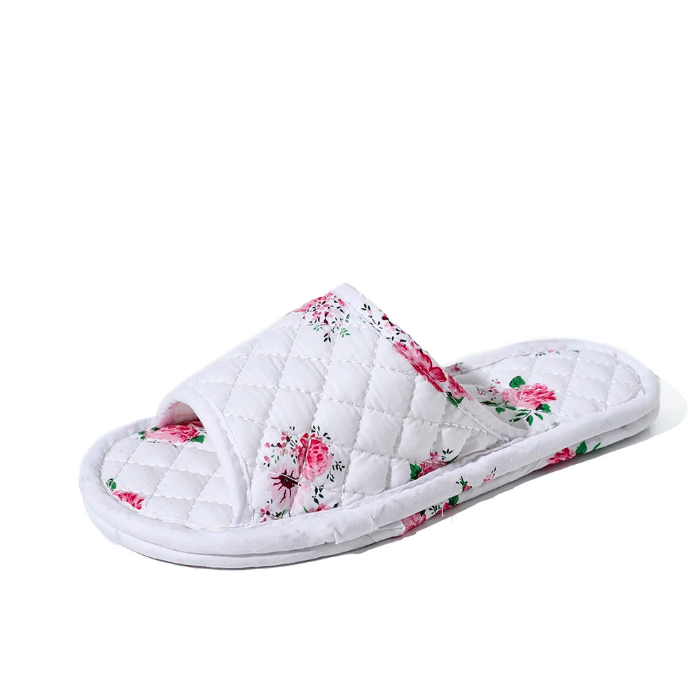 Summer Women Slippers Soft Cotton Floral Floor Shoes Lightweight