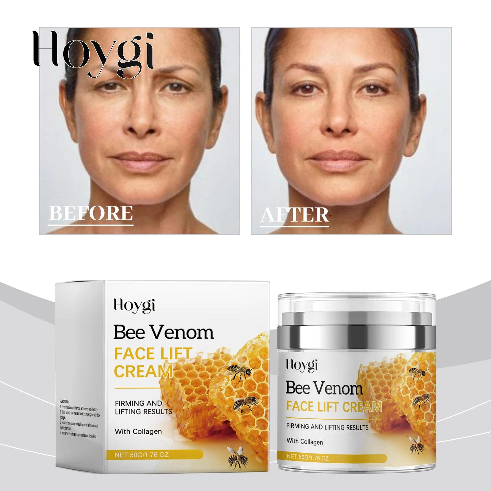 Hoygi Bee Venom Firming Lifting Face Cream Hydrate Nourish Boost Elasticity Reduce Gentle Daily Moisturizer for All Skin Types Zpaxo
