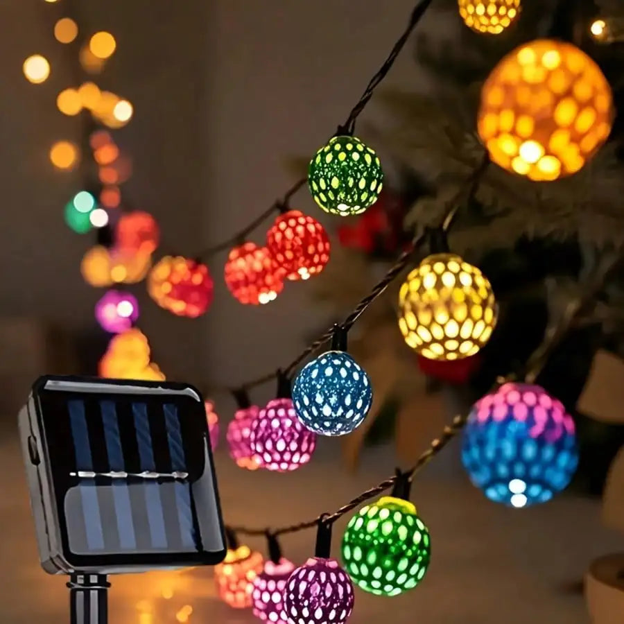 Moroccan Spherical Solar String Lights 30 20 LED Beads Multi-color