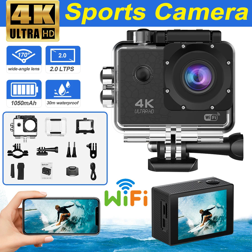 4K/30fps Ultra HD Action Camera WiFi 2.0-inch Waterproof Helmet Video Recording Camera Sports Camera Outdoor Mini Portable Cam Zpaxo