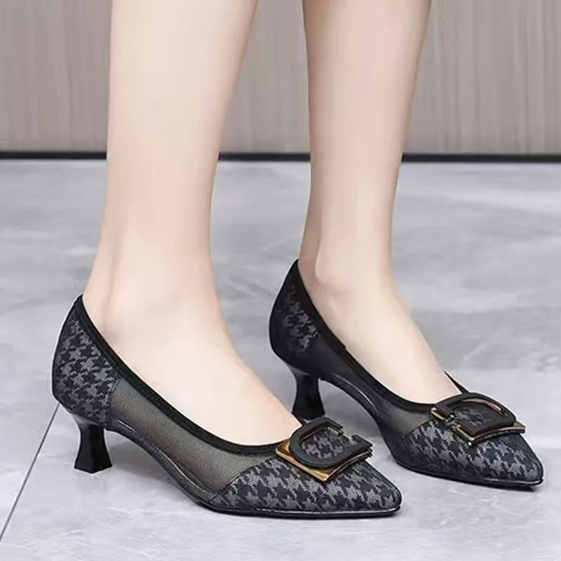 2025 Women Heels Pumps Pointed Toe Shallow Chunky Slip-on Office Zpaxo