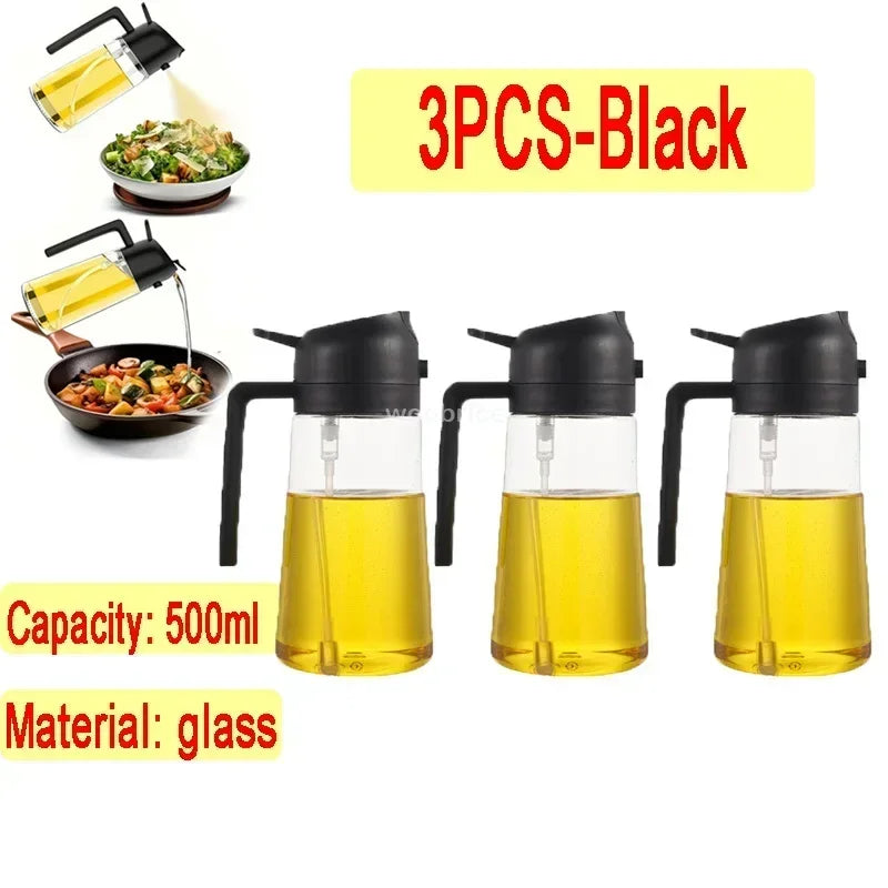 Oil Spray Kitchen Glass Oil Spray Bottle 500ml Olive Oil Sprayer Camping BBQ Kitchen Baking BBQ Picnic Kitchen Tools Zpaxo 3pcs-black