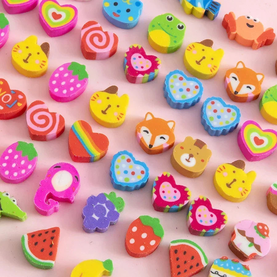 20 50 Mini Erasers Fruit Animal Number Cake Heart Designs School Zpaxo 40pcs random