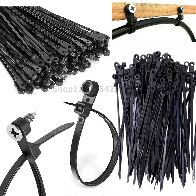 100-500Pcs Screw Hole Cable Ties Nylon Self-Locking Loop 4x150MM Wrap Bundle Mount Organizer Fastening Straps Fasten Zip Tie Zpaxo