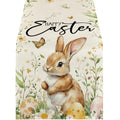 Linen Table Cover Colorful Bunnies Eggs Print Easter Spring Washable