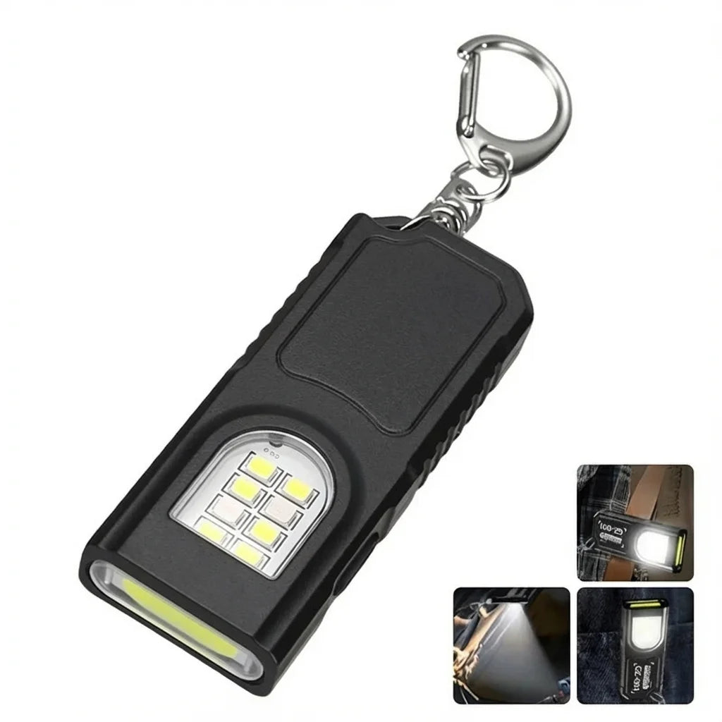 Mini USB Rechargeable Keychain Flashlight – LED & COB, 5 Modes