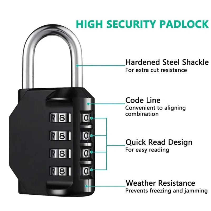 1 Combination Lock Resettable 4 Digit Padlock Waterproof Heavy Duty