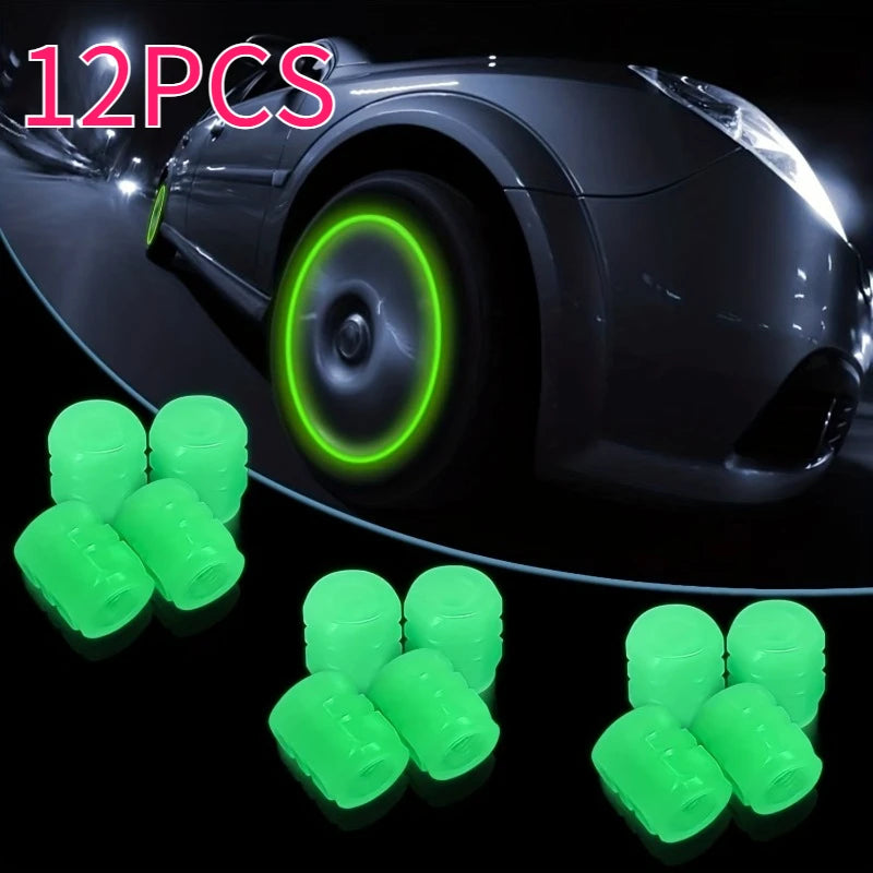 Car Luminous Tire Valve Stem Caps Absorb Light&glow Dark Green Cool