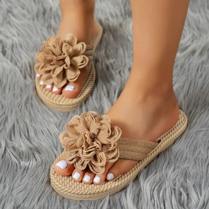 Women's Clip-toe Flower Embellishment Vintage Slippers Women Zpaxo
