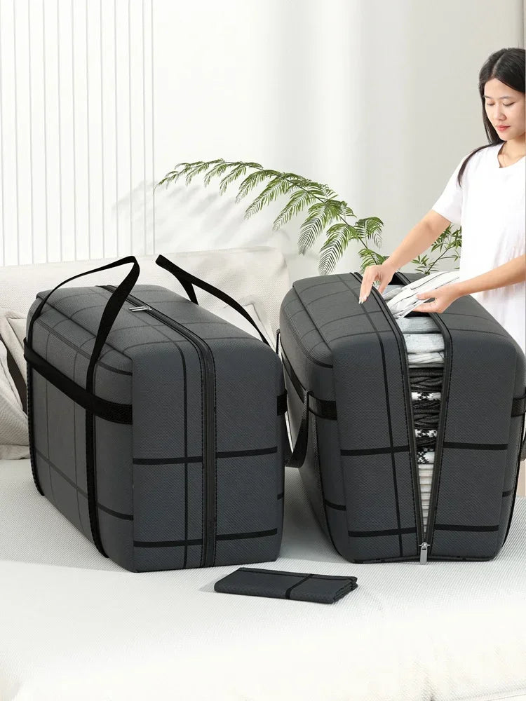 Portable Large Capacity Folding Clothing Storage Bag Hand-Held Duffel Bag Double Zipper Padded Bag Wardrobe Organizer Moving Bag Zpaxo