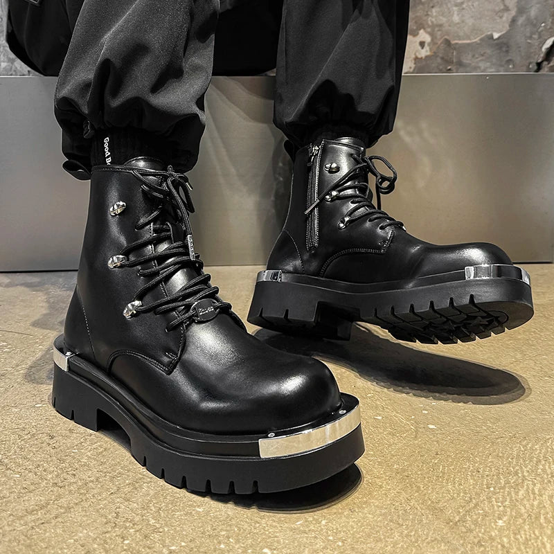 Unisex High-top Chunky Sole Platform Boots Winter Couple Shoes Black