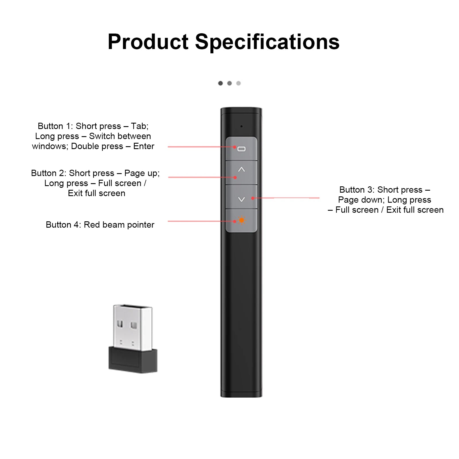 Plug-and-Play Page Turner Rechargeable 2.4GHz Wireless Presenter Remote Presentation Clicker Red Beam Pointer for PC Laptop Zpaxo
