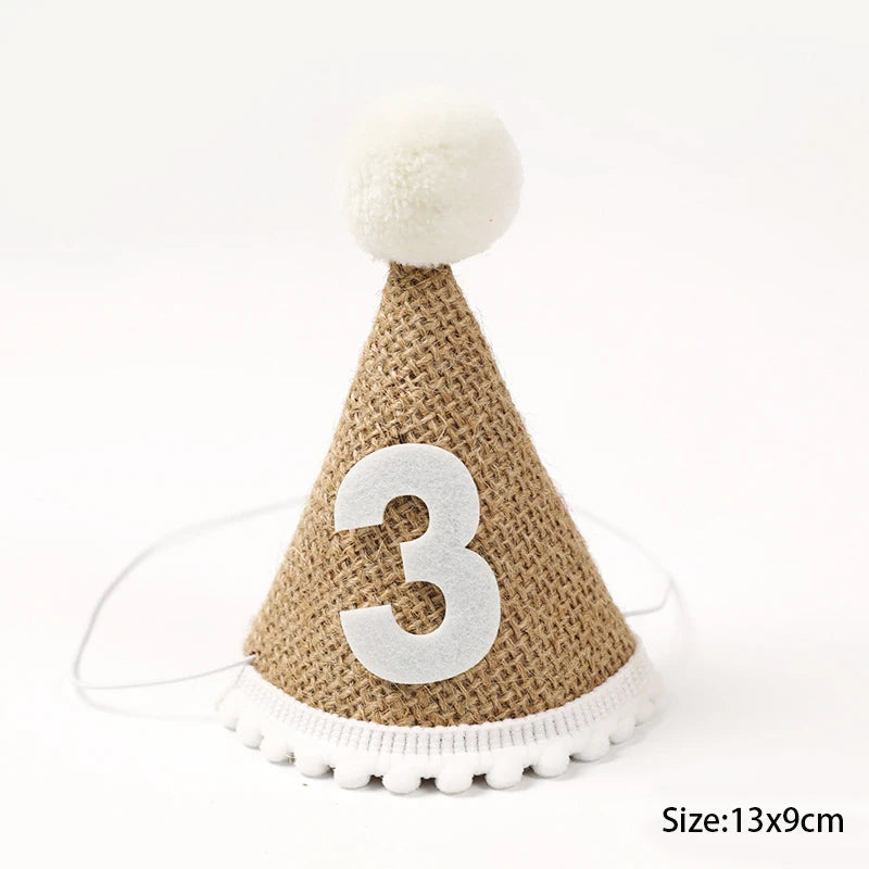 First Birthday Hat Crown Burlap Cap Kids Boy Girl Newborn 1st 2rd 3th