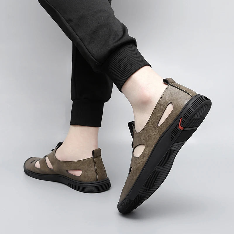 Summer Men Sandals Leather Mens Casual Shoes Outdoor Beach Roman Zpaxo