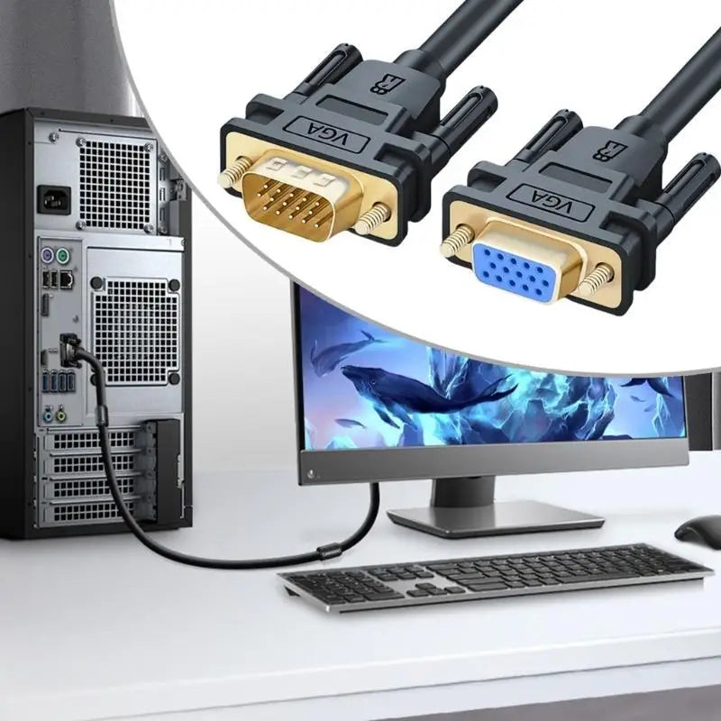 652F VGA Extension Cable VGA Male To Female With Double Ferrite Cores For Clear 1080P Transmission On And Projectors Zpaxo