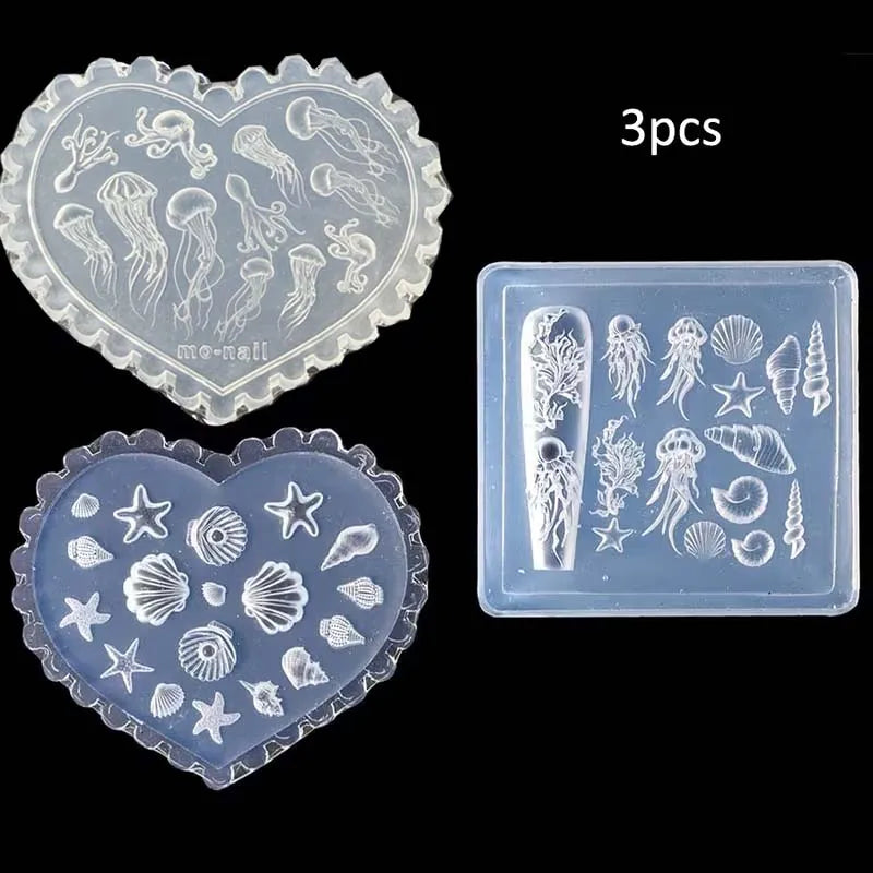 3-Piece Ocean 3D Silicone Nail Art Molds – Shell, Starfish & Coral Nail Art Molds Zpaxo 3pcs